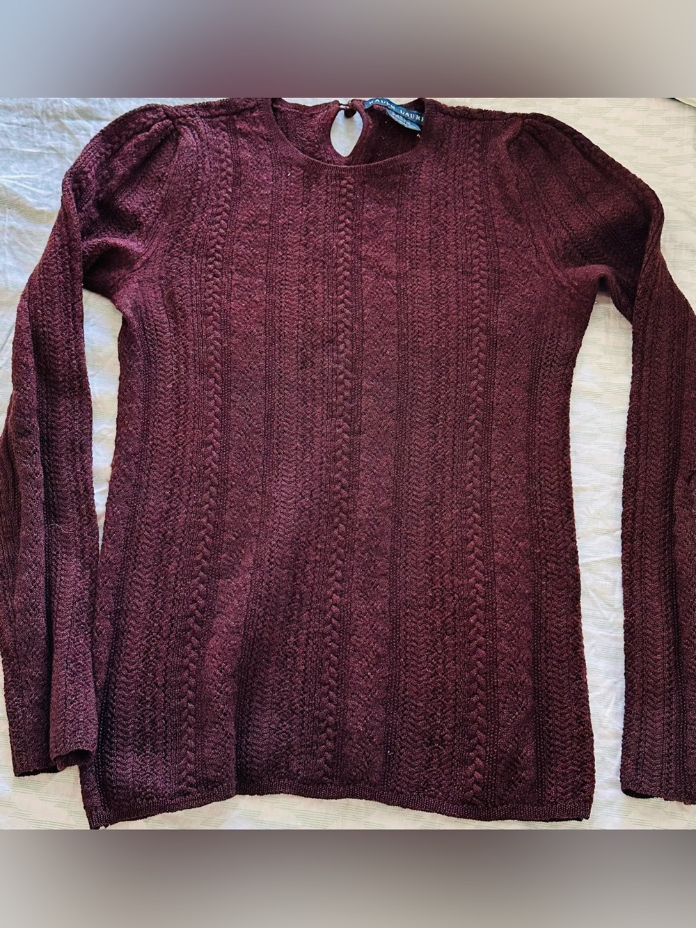 Ralph Lauren Purple Label Burgundy Cable Knit Sweater 100% Cashmere - Size XS